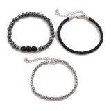 3-teiliges Armband-Set aus Labradorit-Stahl und Leder