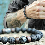 Men's moonstone and lava stone bracelet