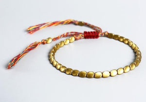 Tibetan lucky bracelet with copper beads in the circle, handwork