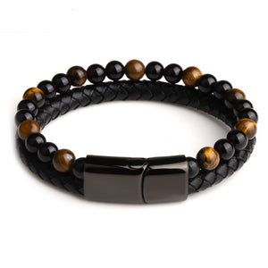 Tiger eye / braided genuine leather bracelet