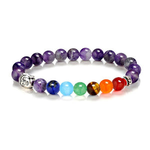 7 chakra amethyst bracelet with Buddha pendant