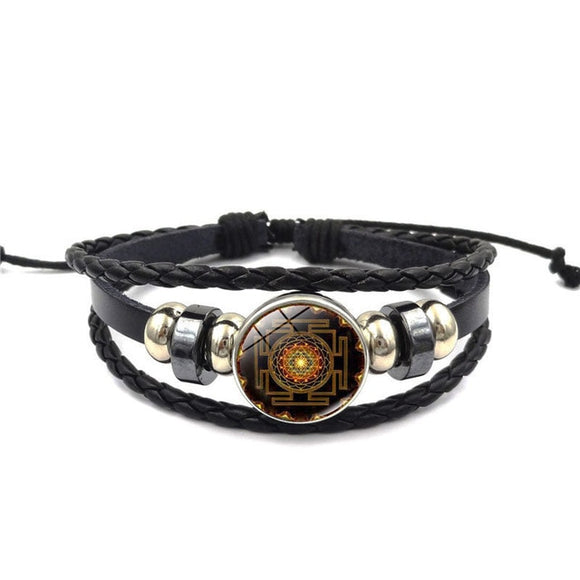 Sri yantra braided leather adjustable bracelet